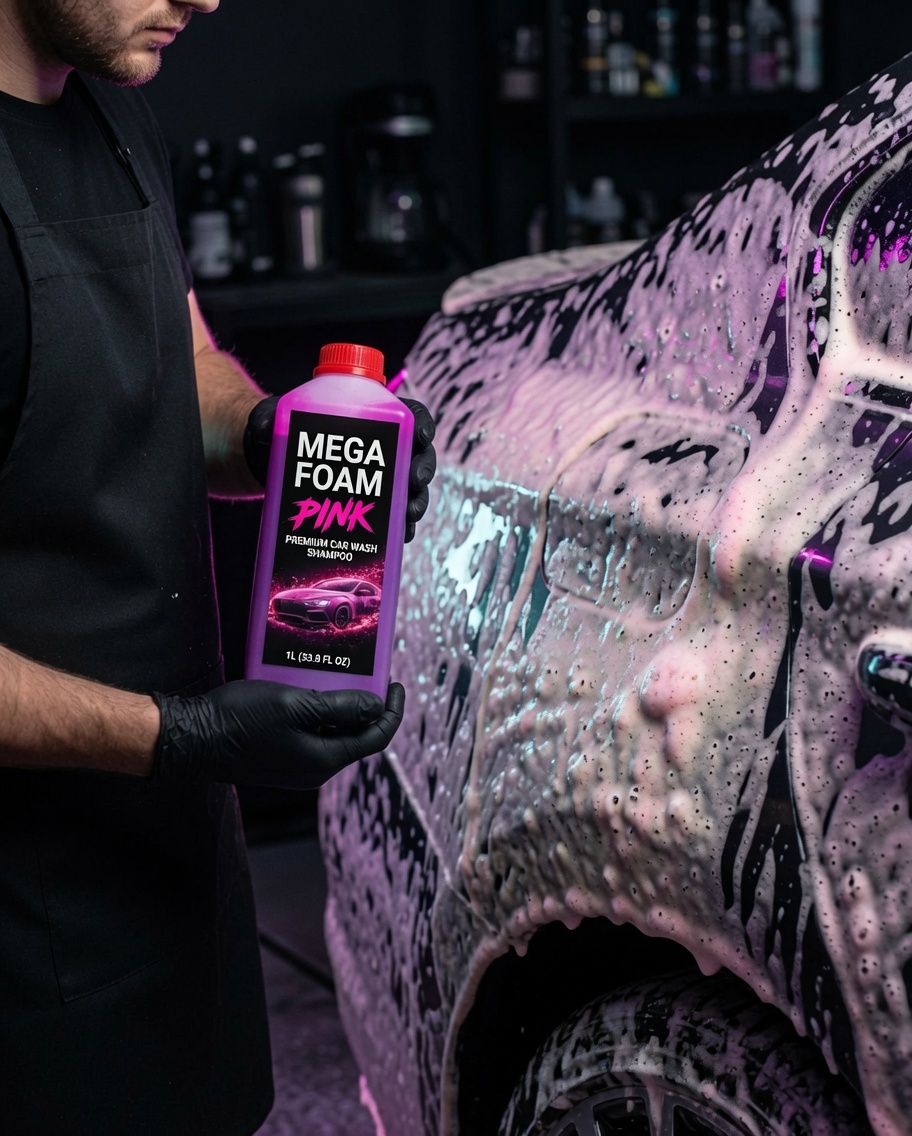 Густа рожева піна MEGA FOAM PINK обволікає кузов